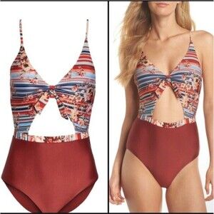 BCA Rebecca Virtue Cut Out Swimsuit XL Floral Monokini  Vacation Resort Beach